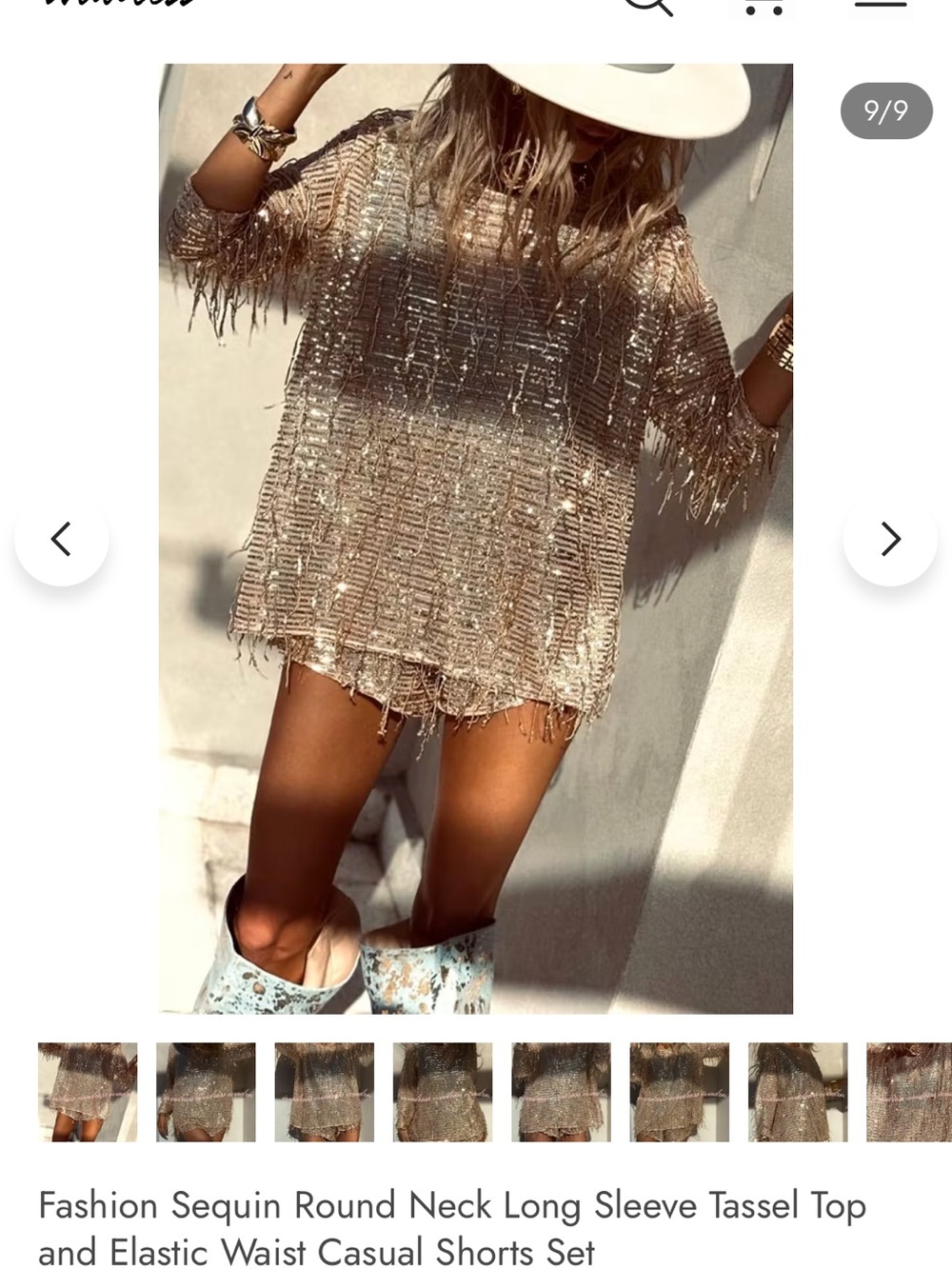 Sequin Tassel Round Neck Top - Shimmery Champagne